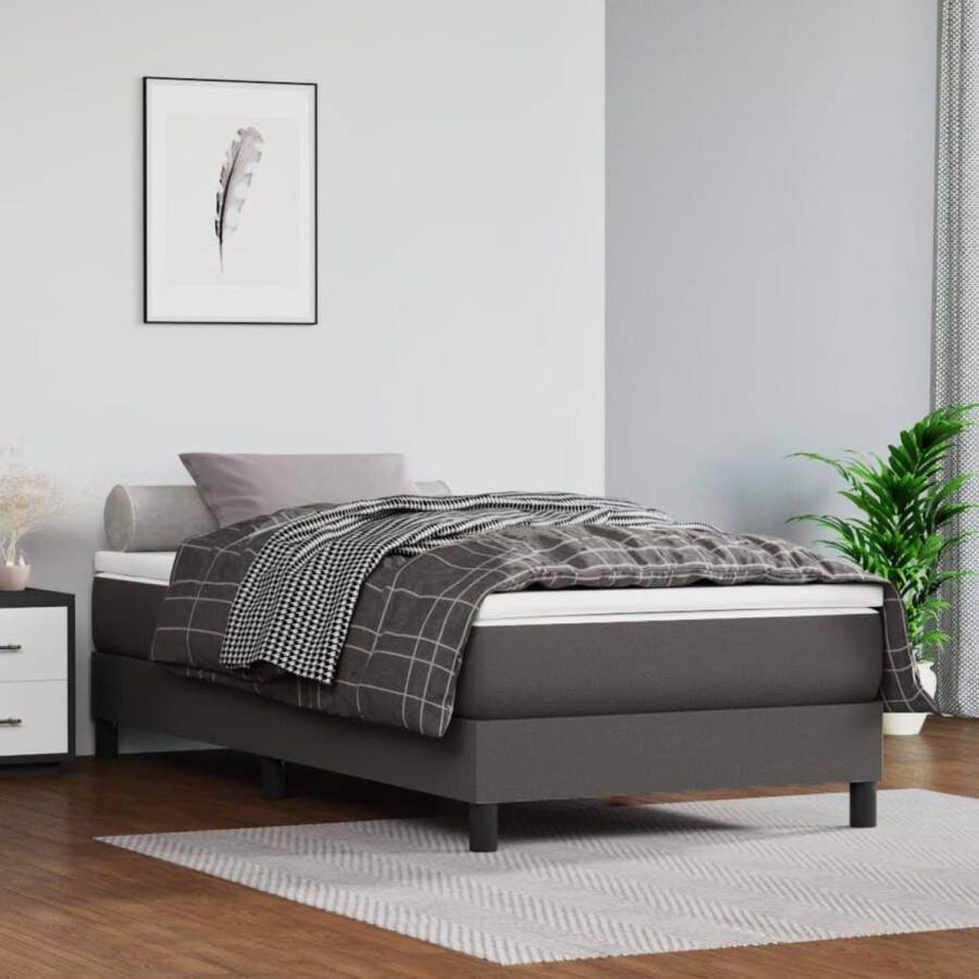 The Living Store Boxspring met matras kunstleer grijs 100x200 cm Boxspring Boxsprings Bed Slaapmeubel Boxspringbed Boxspring Bed Eenpersoonsbed Bed Met Matras Bedframe Ledikant Bedden