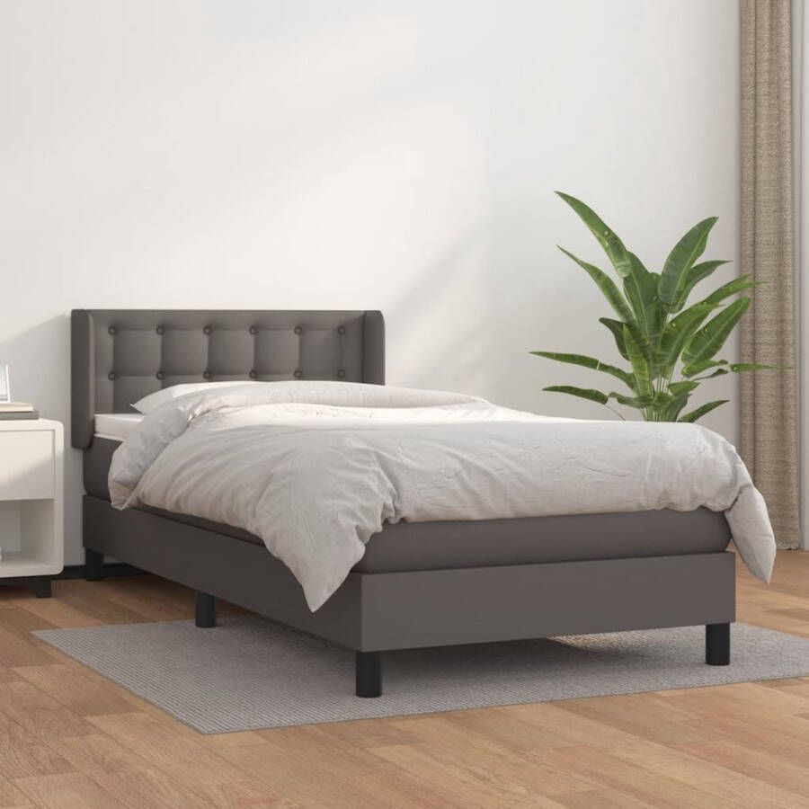 The Living Store Boxspring met matras kunstleer grijs 100x200 cm Bed