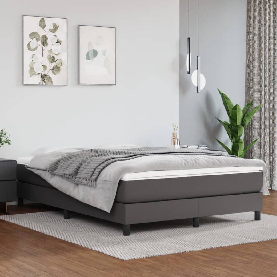The Living Store Boxspringbed Kunstlederen Bedframe Pocketvering Matras Middelharde Ondersteuning Huidvriendelijk Topmatras Grijs 193x140x25cm (LxBxH) Boxspringbed Kunstleren Bed Frame Pocketveer Matras Middelhard Hoofdkussen