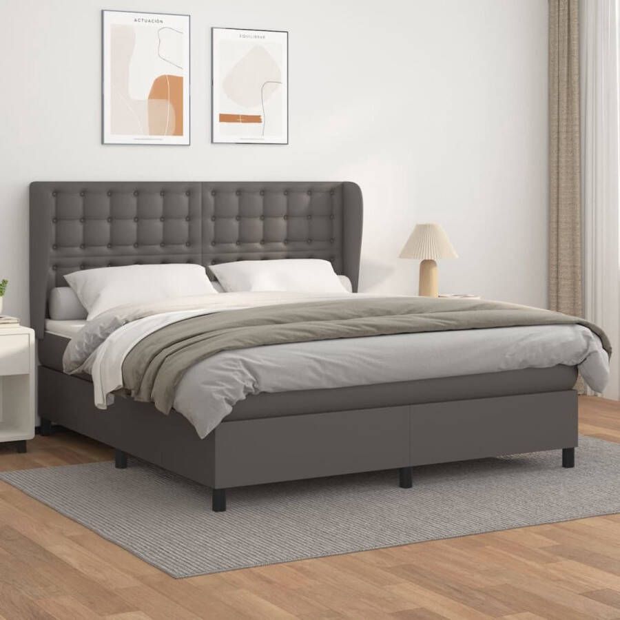 The Living Store Boxspring met matras kunstleer grijs 180x200 cm Bed