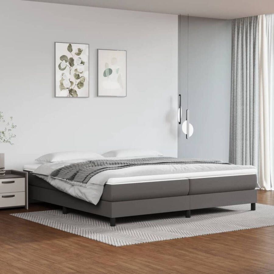 The Living Store Boxspring met matras kunstleer grijs 200x200 cm Boxspring Boxsprings Bed Slaapmeubel Boxspringbed Boxspring Bed Tweepersoonsbed Bed Met Matras Bedframe Ledikant Bedden