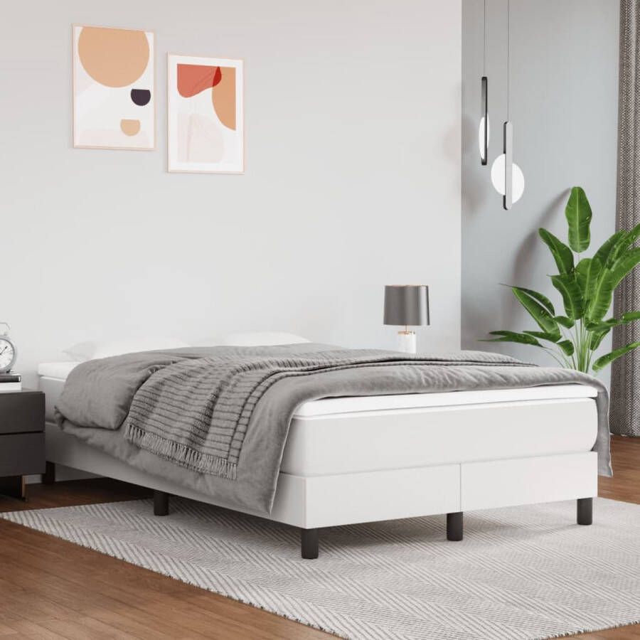 The Living Store Boxspring met matras kunstleer wit 120x200 cm Boxspring Boxsprings Bed Slaapmeubel Boxspringbed Boxspring Bed Tweepersoonsbed Bed Met Matras Bedframe Ledikant Bedden