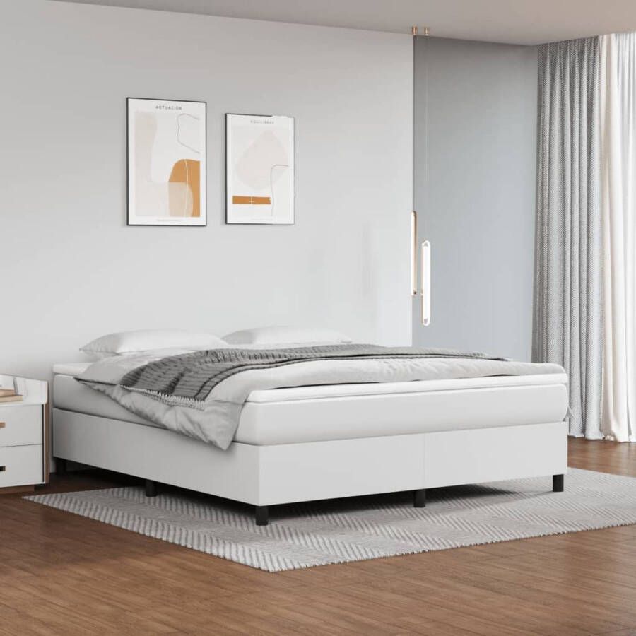 The Living Store Boxspring met matras kunstleer wit 180x200 cm Boxspring Boxsprings Bed Slaapmeubel Boxspringbed Boxspring Bed Tweepersoonsbed Bed Met Matras Bedframe Ledikant Bedden