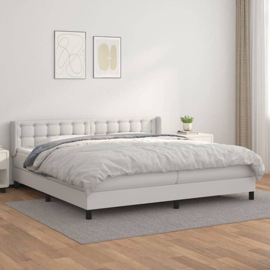 The Living Store Boxspring met matras kunstleer wit 200x200 cm Boxspringbed Boxspring Tweepersoonsbed King Size Bed Lederlook Bed - Foto 3