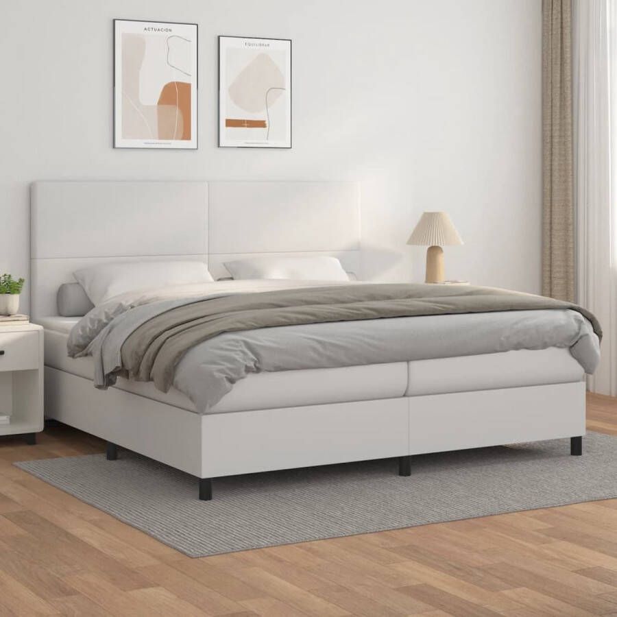 The Living Store Boxspring met matras kunstleer wit 200x200 cm Boxspringbed Boxspring Tweepersoonsbed King Size Bed Lederlook Bed