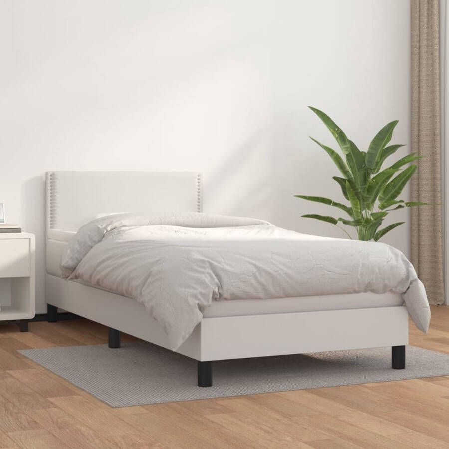 The Living Store Boxspring met matras kunstleer wit 80x200 cm Boxspring Boxsprings Bed Slaapmeubel Boxspringbed Boxspring Bed Tweepersoonsbed Bed Met Matras Bedframe Ledikant Bed Met Hoofdbord