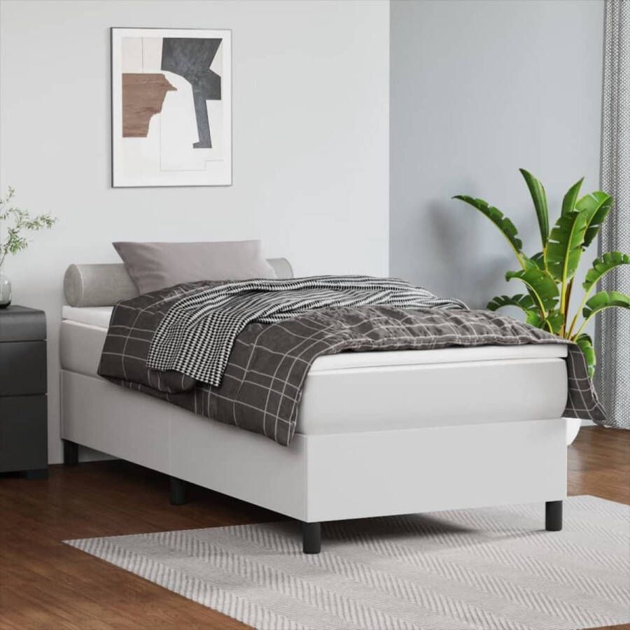 The Living Store Boxspringbed Kunstleer Pocketvering Middelharde ondersteuning Huidvriendelijk topmatras Wiitte kleur 203 x 80 x 35 cm Boxspringbed Kunstleder Bed Pocketveer Matras Middenhard Matras Witte Bed