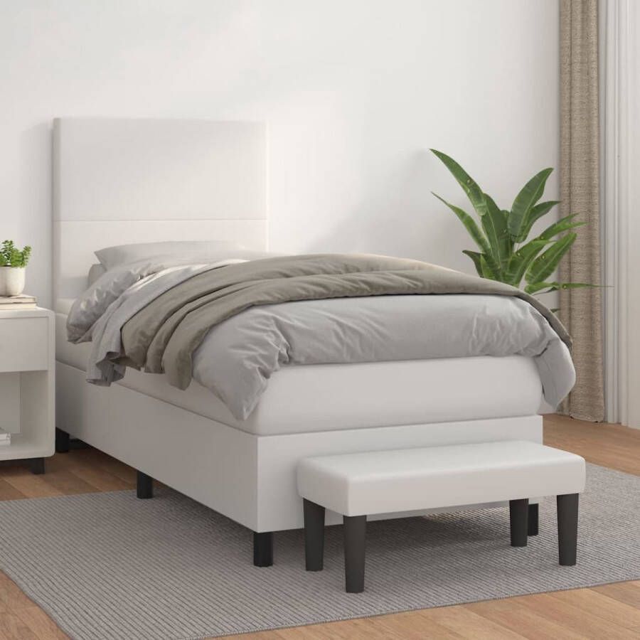 The Living Store Boxspringbed Pocketvering matras Middelharde ondersteuning Huidvriendelijk topmatras Multifunctioneel bankje Boxspringbed Slaapcomfort Pocketveermatras Kunstleder Wit Bed - Foto 3