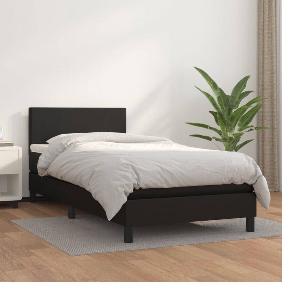 The Living Store Boxspring met matras kunstleer zwart 100x200 cm Boxspring Boxsprings Bed Slaapmeubel Boxspringbed Boxspring Bed Tweepersoonsbed Bed Met Matras Bedframe Ledikant Bed Met Hoofdbord