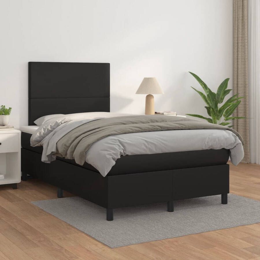 The Living Store Bedframe Kunstleer 203 x 120 x 118 128 cm Zwarte kleur Pocketvering matras 120 x 200 x 20 cm Huidvriendelijk topmatras 120 x 200 x 5 cm Eenvoudige montage Duurzaam materiaal Verstelbaar hoofdbord