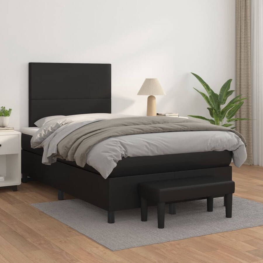 The Living Store Bedframe Kunstleer 203x120x118 128 cm Zwart Inclusief Pocketvering Matras en Huidvriendelijk Topmatras Ideaal voor Rug- en Buikslapers Multifunctioneel Bankje