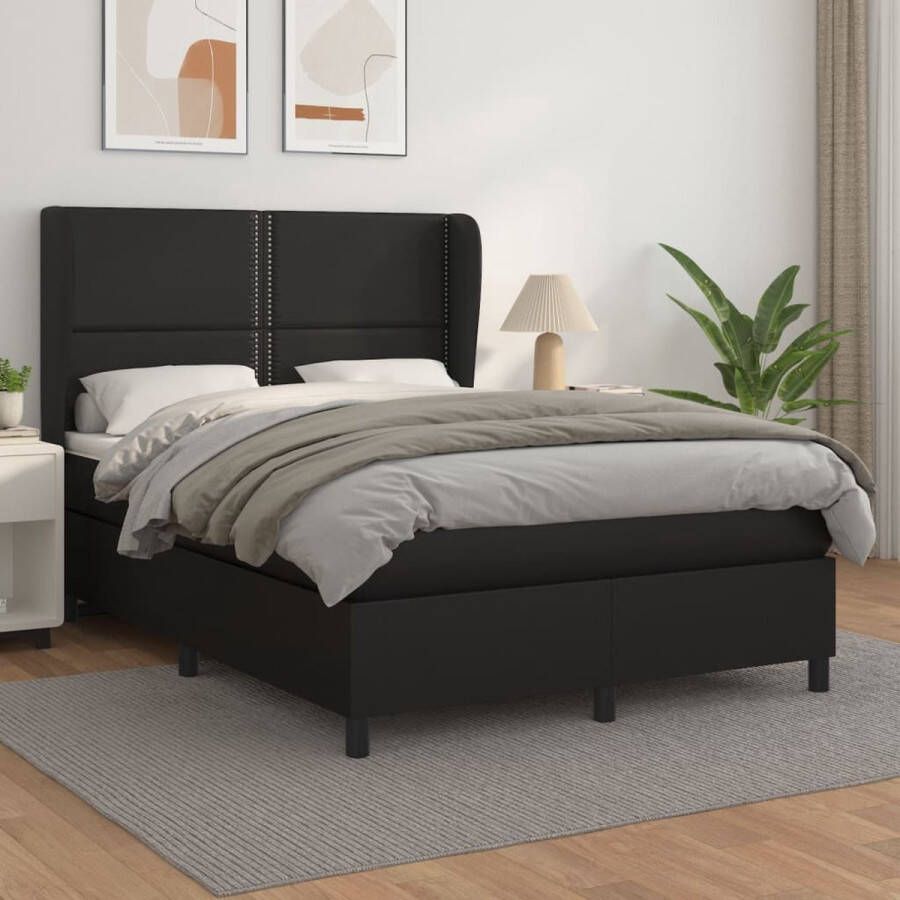 The Living Store Boxspring met matras kunstleer zwart 140x190 cm Boxspring Boxsprings Bed Slaapmeubel Boxspringbed Boxspring Bed Tweepersoonsbed Bed Met Matras Bedframe Ledikant Bed Met Hoofdbord