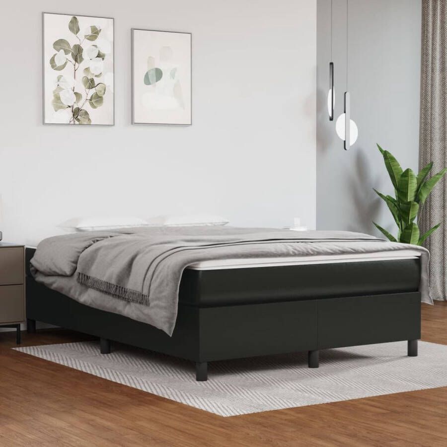 The Living Store Boxspring met matras kunstleer zwart 140x200 cm Boxspring Boxsprings Bed Slaapmeubel Boxspringbed Boxspring Bed Tweepersoonsbed Bed Met Matras Bedframe Ledikant Bedden