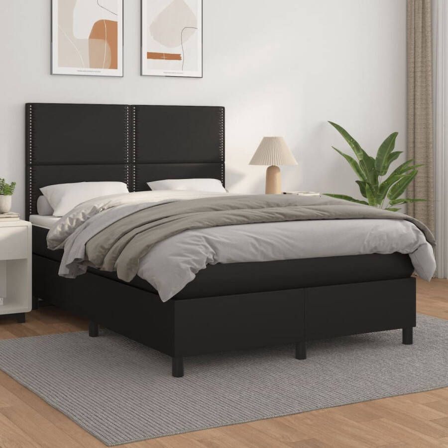 The Living Store Boxspring met matras kunstleer zwart 140x200 cm Boxspring Boxsprings Bed Slaapmeubel Boxspringbed Boxspring Bed Tweepersoonsbed Bed Met Matras Bedframe Ledikant Bed Met Hoofdbord