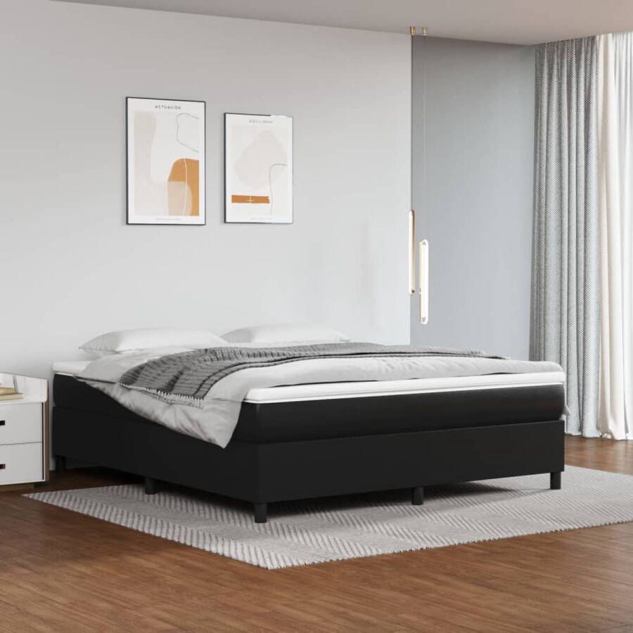 The Living Store Boxspring met matras kunstleer zwart 160x200 cm Boxspring Boxsprings Bed Slaapmeubel Boxspringbed Boxspring Bed Tweepersoonsbed Bed Met Matras Bedframe Ledikant Bedden