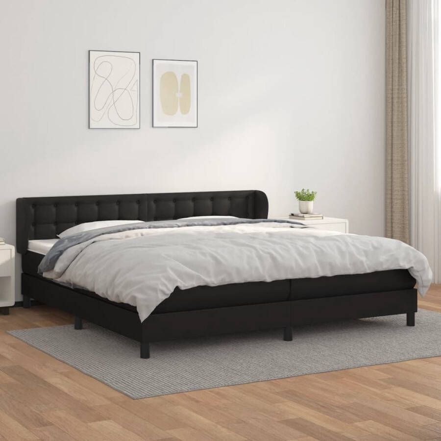 The Living Store Boxspring met matras kunstleer zwart 200x200 cm Boxspring Boxsprings Bed Slaapmeubel Boxspringbed Boxspring Bed Tweepersoonsbed Bed Met Matras Bedframe Ledikant Bed Met Hoofdbord