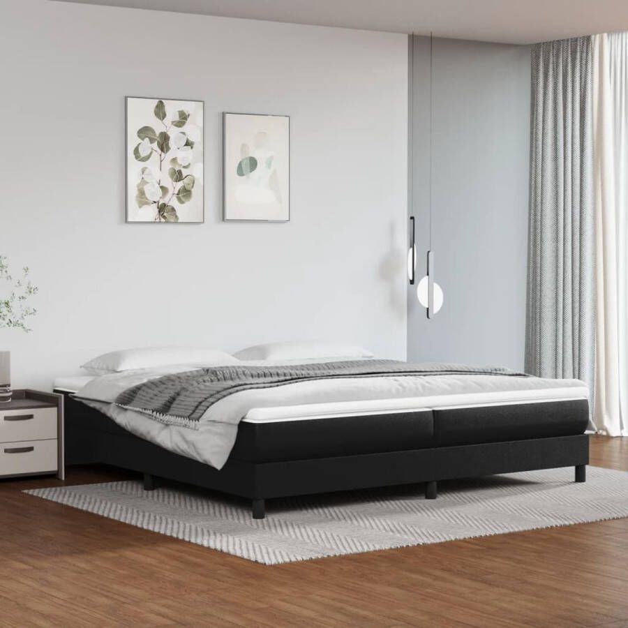 The Living Store Boxspringbed Kunstleer Pocketvering Middelhard Huidvriendelijk Zwarte Bedframe Wit Zwarte Bedmatras Wit Topmatras Boxspringbed Slaapcomfort Boxspring Kunstleder Pocketvering