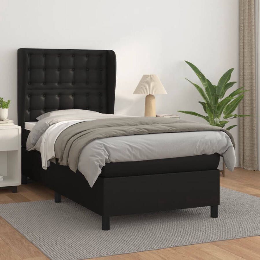 The Living Store Boxspring met matras kunstleer zwart 80x200 cm Boxspring Boxsprings Bed Slaapmeubel Boxspringbed Boxspring Bed Tweepersoonsbed Bed Met Matras Bedframe Ledikant Bed Met Hoofdbord