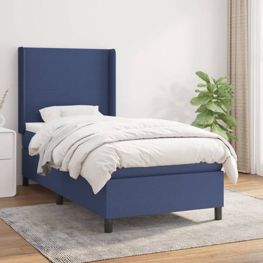 The Living Store Boxspringbed Comfortabele ondersteuning Middelharde ondersteuning Pocketvering matras Huidvriendelijk topmatras Blauw 203x103x118 128 cm 100x200x20 cm 100x200x5 cm