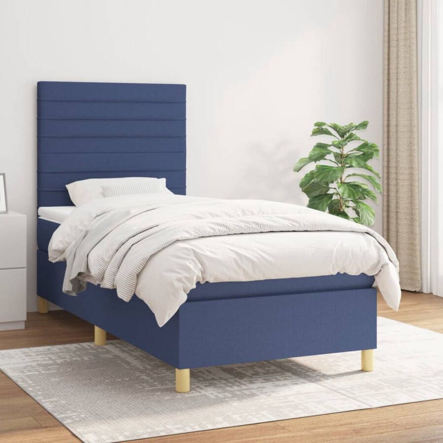 The Living Store Boxspring met matras stof blauw 100x200 cm Boxspring Boxsprings Bed Slaapmeubel Boxspringbed Boxspring Bed Tweepersoonsbed Bed Met Matras Bedframe Ledikant Bedden