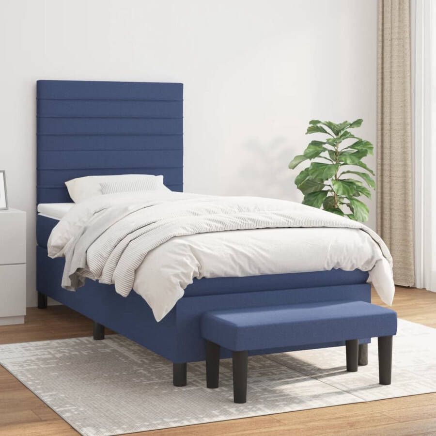 The Living Store Boxspring met matras stof blauw 100x200 cm Bed - Foto 2