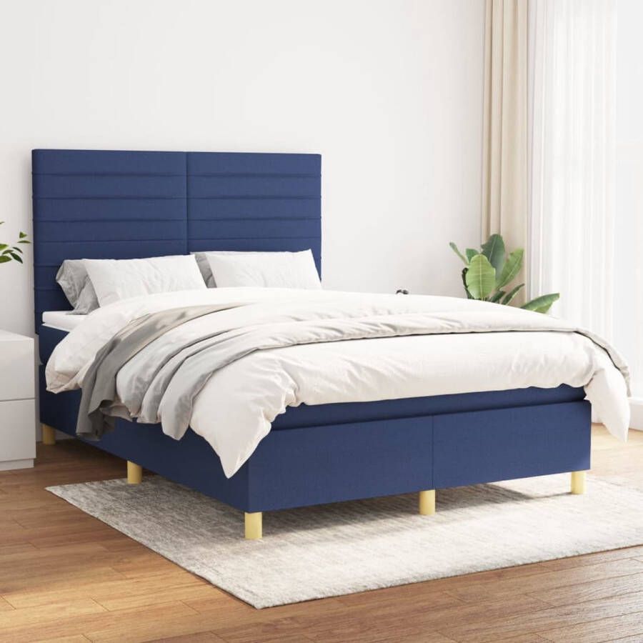 The Living Store Boxspring met matras stof blauw 140x190 cm Bed