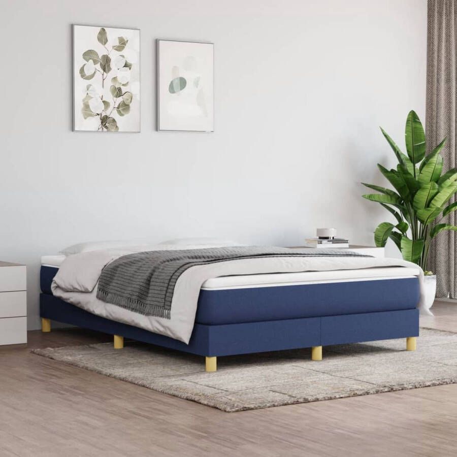 The Living Store Boxspring met matras stof blauw 140x200 cm Boxspring Boxsprings Bed Slaapmeubel Boxspringbed Boxspring Bed Tweepersoonsbed Bed Met Matras Bedframe Ledikant Bedden