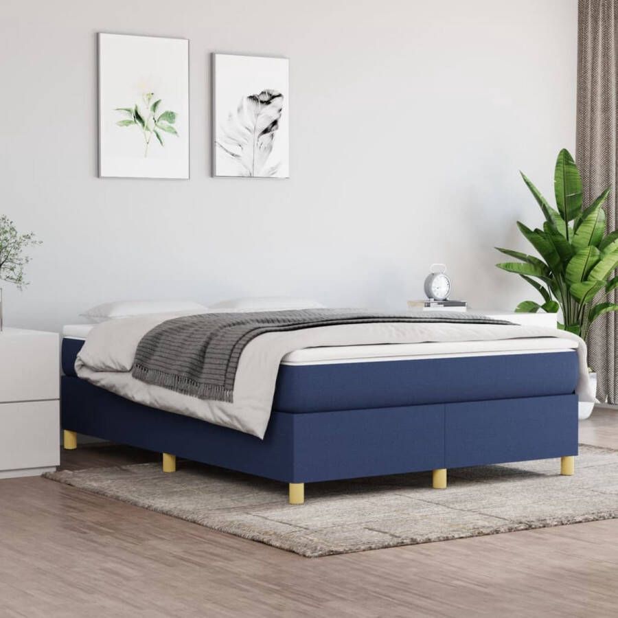 The Living Store Boxspring met matras stof blauw 140x200 cm Boxspring Boxsprings Bed Slaapmeubel Boxspringbed Boxspring Bed Tweepersoonsbed Bed Met Matras Bedframe Ledikant Bedden