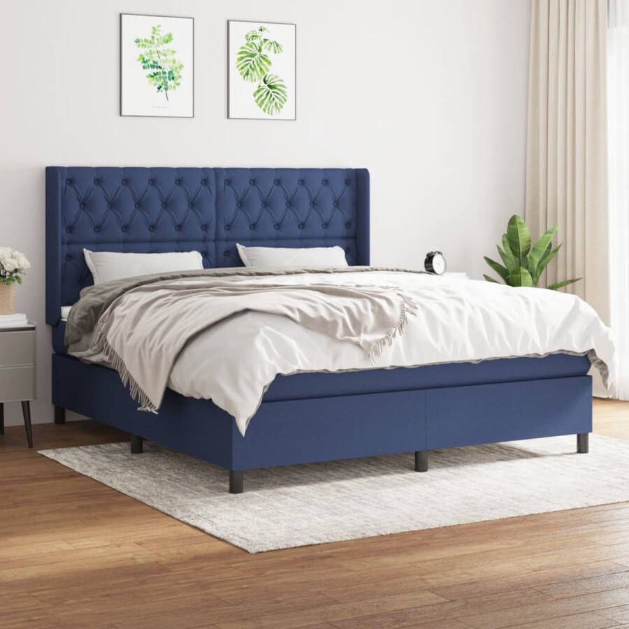 The Living Store Boxspringbed Pocketvering 160 x 200 cm Middelharde ondersteuning Huidvriendelijk topmatras Blauw Boxspringbed Pocketvering Tweepersoonsbed Boxspring Matras - Foto 2