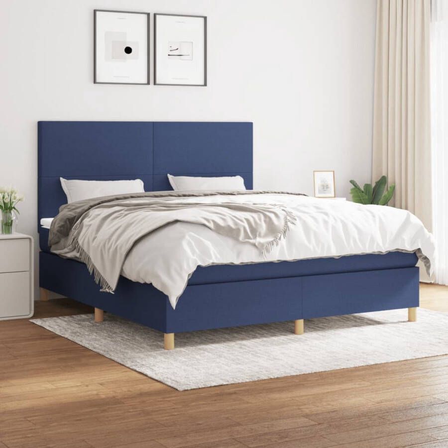 The Living Store Boxspring met matras stof blauw 160x200 cm Bed