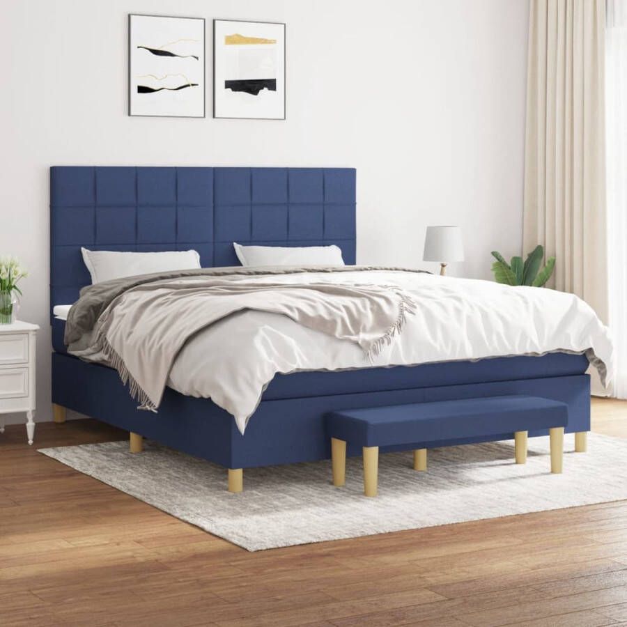 The Living Store Boxspring met matras stof blauw 180x200 cm Bed