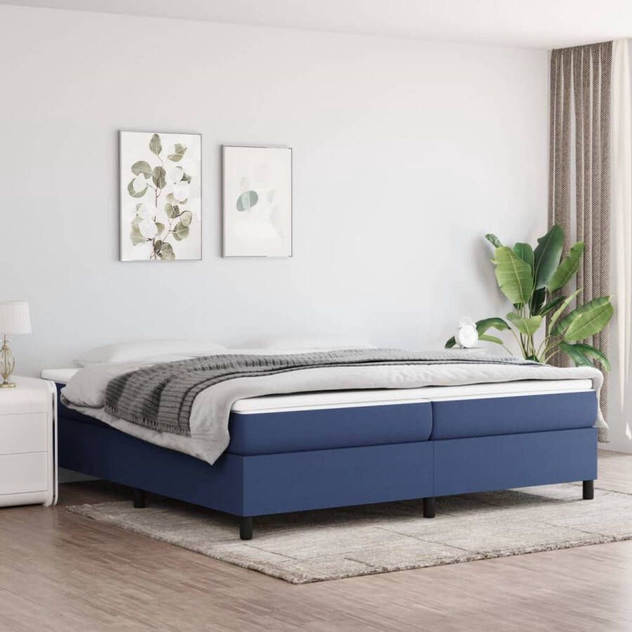 The Living Store Boxspring Bed Pocketvering Middelharde Ondersteuning Huidvriendelijk Topmatras Blauw 203 x 200 x 35 cm 100% Polyester Boxspring Bed Pocketveer Matras Middelhard Blauwdruk Tweepersoonsbed