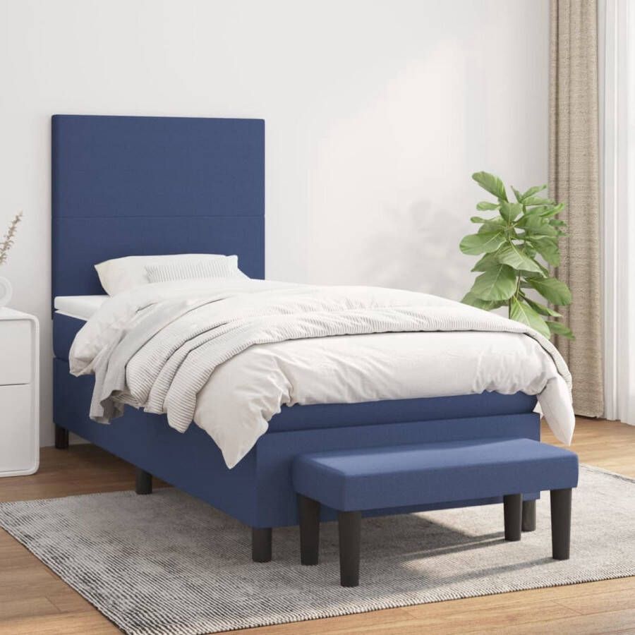 The Living Store Boxspringbed Comfortabele ondersteuning Duurzaam materiaal Pocketvering matras Middelharde ondersteuning Huidvriendelijk topmatras Multifunctioneel bankje Kleur- blauw Afmetingen- 203 x 83 x 118 128 cm