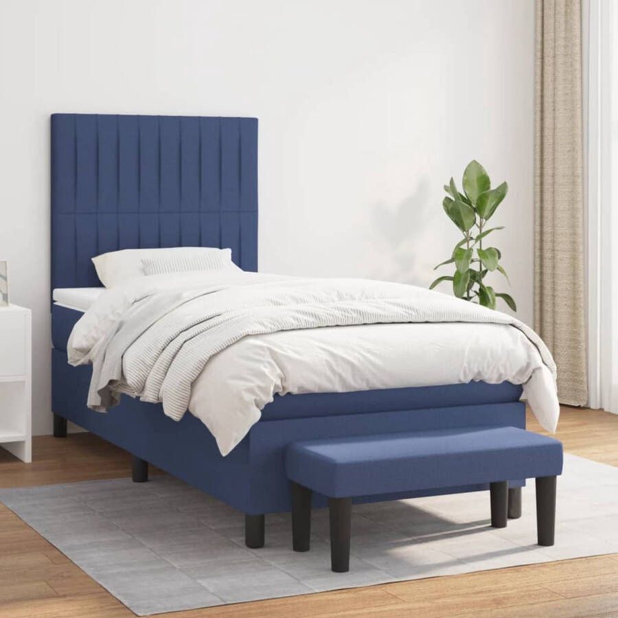 The Living Store Boxspring met matras stof blauw 90x190 cm Bed
