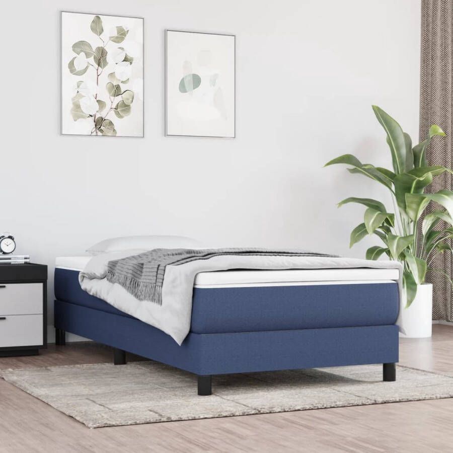 The Living Store Boxspring met matras stof blauw 90x190 cm Boxspring Boxsprings Bed Slaapmeubel Boxspringbed Boxspring Bed Eenpersoonsbed Bed Met Matras Bedframe Ledikant Bedden