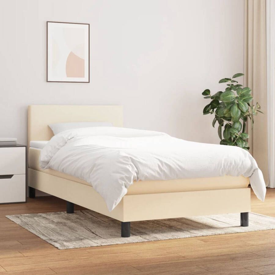 The Living Store Boxspringbed Crème 203 x 100 x 118 128 cm Duurzaam materiaal verstelbaar hoofdbord pocketveringmatras middelharde ondersteuning huidvriendelijk topmatras Inclusief montagehandleiding