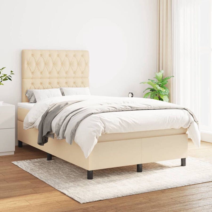 The Living Store Boxspring Bed Crème 203 x 120 x 118 128 cm Pocketvering Matras Middelharde Ondersteuning Huidvriendelijk Topmatras Boxspring Bed Creme Kleur Tweepersoons Bed Pocketed Spring Mattress Medium Firm