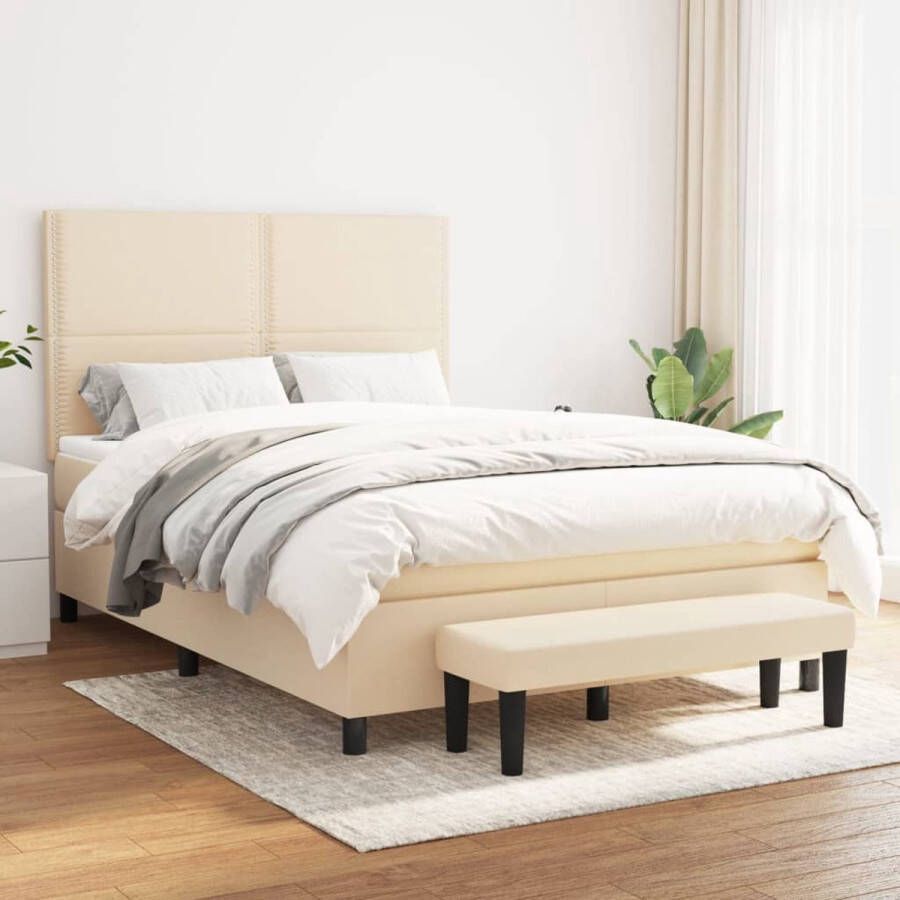The Living Store Boxspring met matras stof crèmekleurig 140x200 cm Boxspring Boxsprings Pocketveringbed Bed Slaapmeubel Boxspringbed Boxspring Bed Eenpersoonsbed Bed Met Matras Bedframe Ledikant - Foto 2