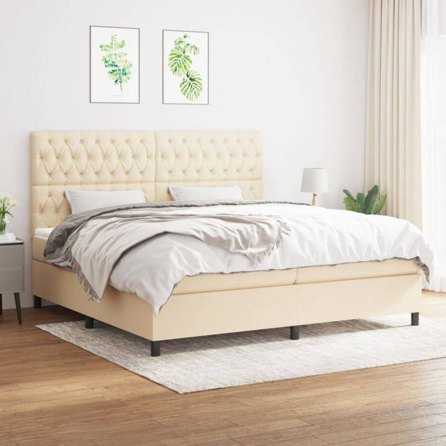 The Living Store Boxspring met matras stof crèmekleurig 200x200 cm Boxspring Boxsprings Bed Slaapmeubel Boxspringbed Boxspring Bed Tweepersoonsbed Bed Met Matras Bedframe Ledikant Bedden