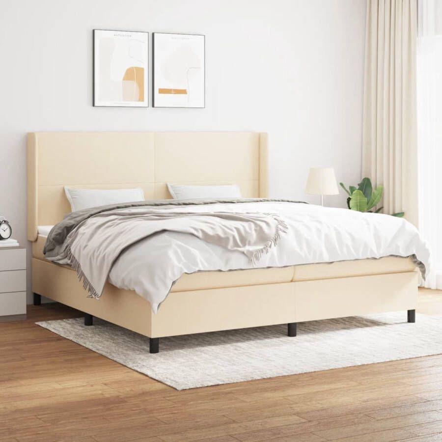 The Living Store Boxspring met matras stof crèmekleurig 200x200 cm Boxspring Boxsprings Bed Slaapmeubel Boxspringbed Boxspring Bed Tweepersoonsbed Bed Met Matras Bedframe Ledikant Bedden