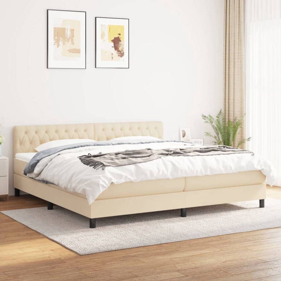 The Living Store Boxspringbed Crème 203 x 200 x 78 88 cm Met verstelbaar hoofdbord Pocketvering matras Middelharde ondersteuning Slijtvaste huidvriendelijke topmatras Inclusief montagehandleiding