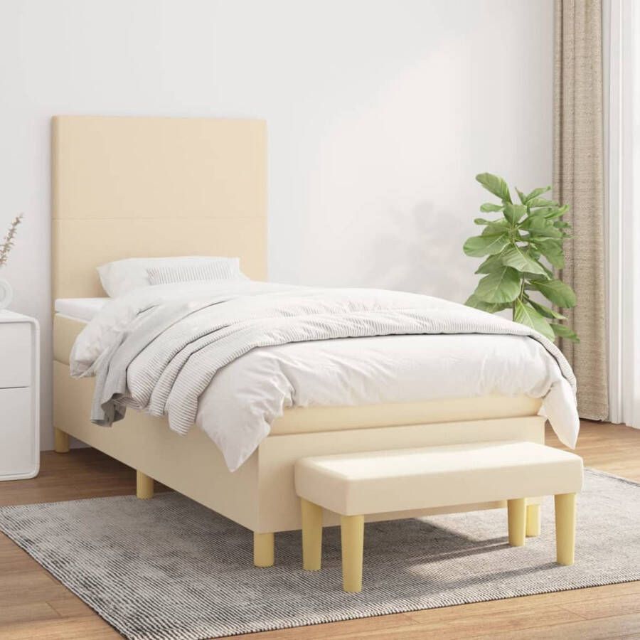 The Living Store Boxspring met matras stof crèmekleurig 80x200 cm Boxspring Boxsprings Pocketveringbed Bed Slaapmeubel Boxspringbed Boxspring Bed Eenpersoonsbed Bed Met Matras Bedframe Ledikant