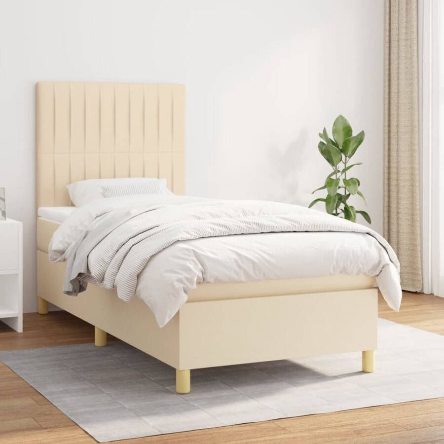 The Living Store Boxspring Bed Crème 193 x 90 x 118 128 cm Pocketvering Matras Middelharde Ondersteuning Huidvriendelijk Topmatras