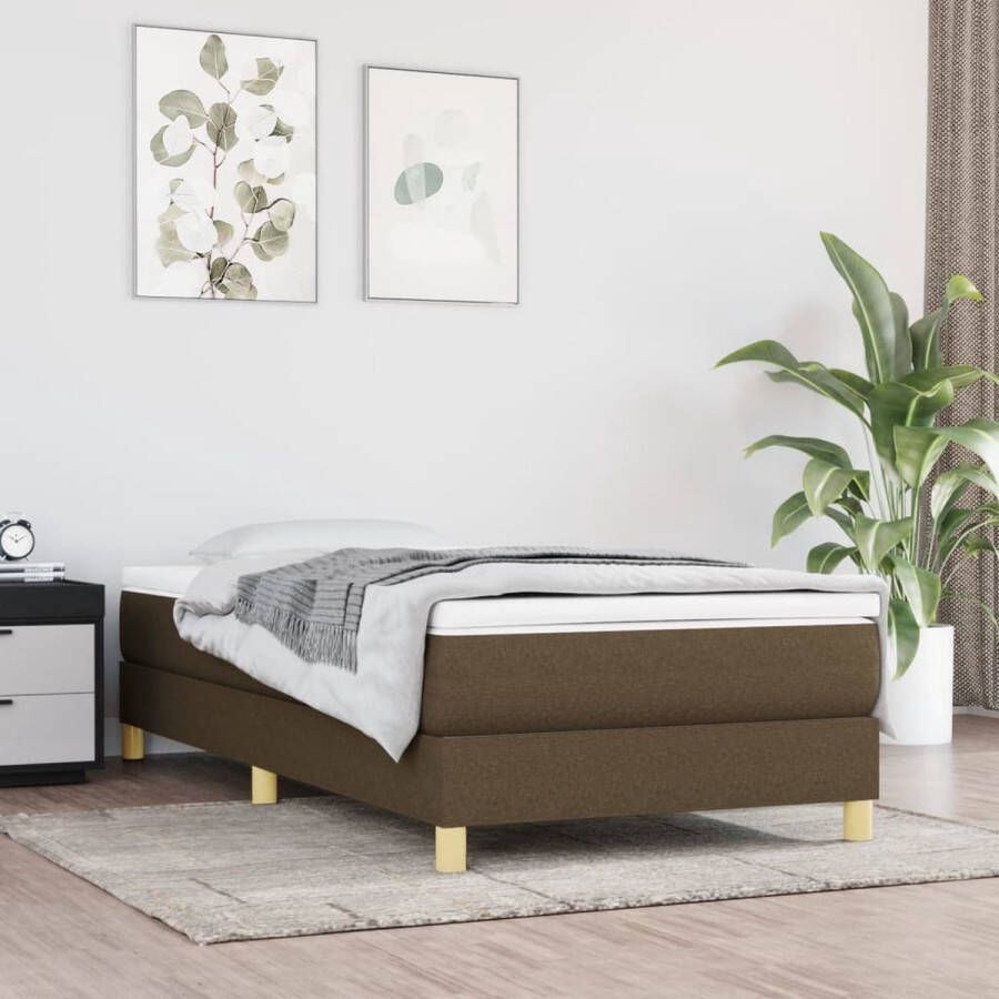 The Living Store Boxspring met matras stof donkerbruin 100x200 cm Boxspring Boxsprings Bed Slaapmeubel Boxspringbed Boxspring Bed Eenpersoonsbed Bed Met Matras Bedframe Ledikant Bedden