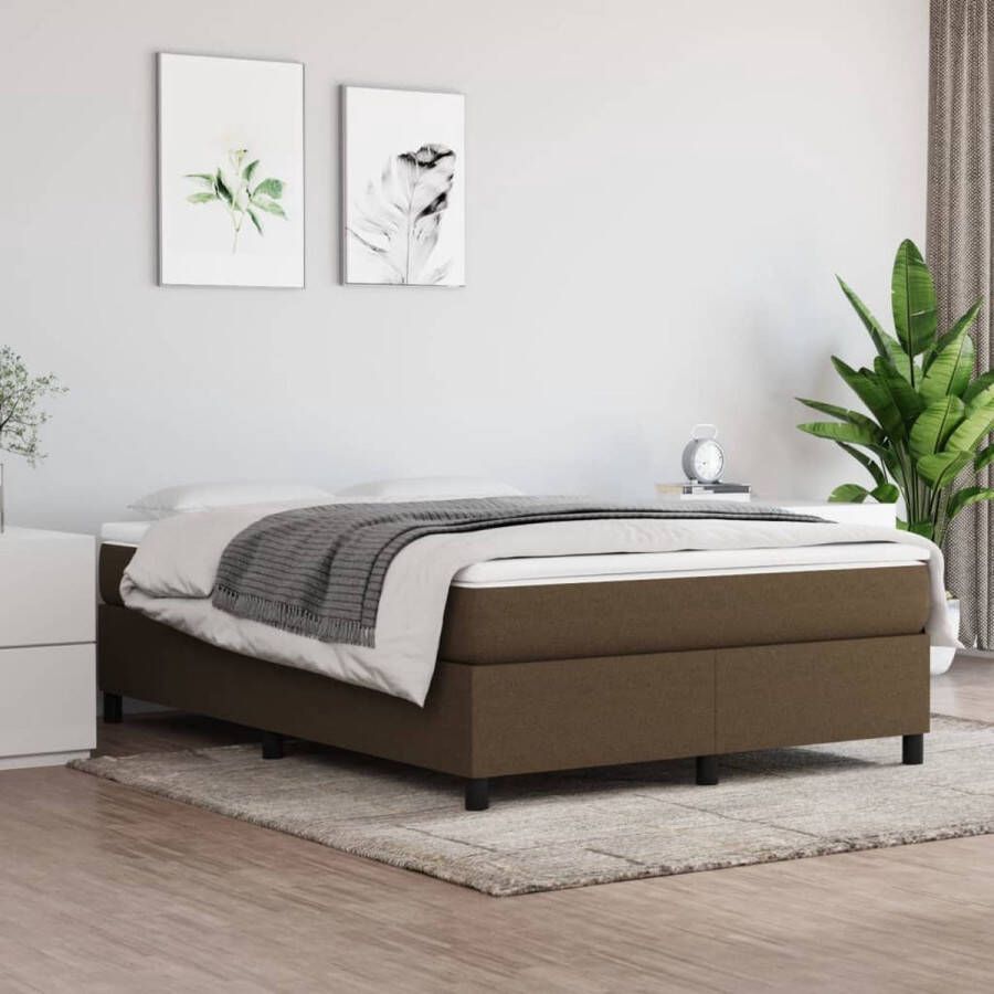 The Living Store Boxspringbed donkerbruin 203 x 140 x 35 cm pocketvering matras middelharde ondersteuning huidvriendelijk topmatras Boxspringbed Boxsprings Donkere Bruine Bed Tweepersoonsbed Pocketveer Matras