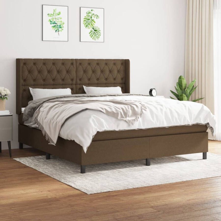 The Living Store Boxspring met matras stof donkerbruin 160x200 cm Bed