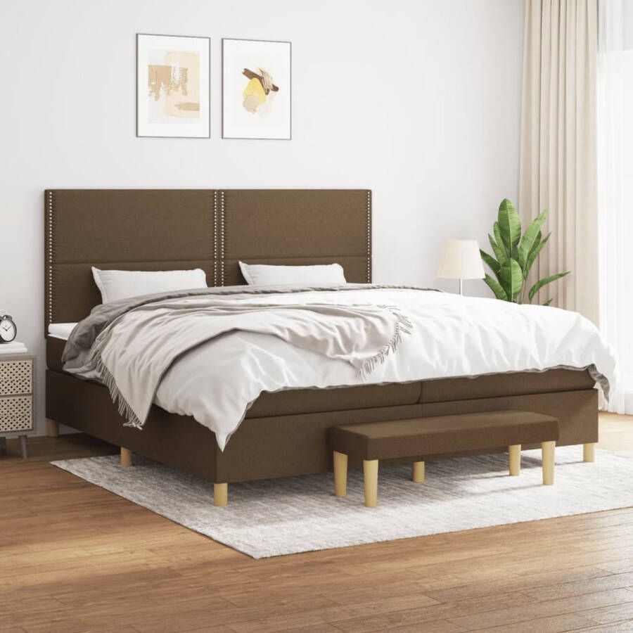 The Living Store Boxspring met matras stof donkerbruin 200x200 cm Boxspring Boxsprings Pocketveringbed Bed Slaapmeubel Boxspringbed Boxspring Bed Eenpersoonsbed Bed Met Matras Bedframe Ledikant - Foto 2