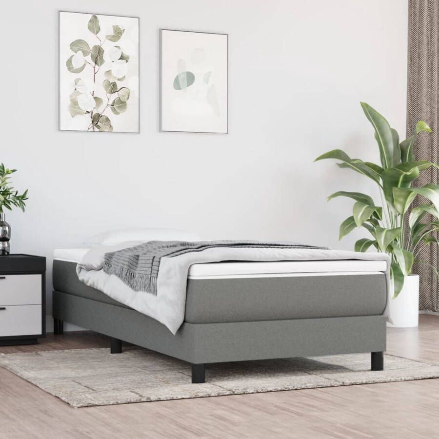 The Living Store Boxspring met matras stof donkergrijs 100x200 cm Boxspring Boxsprings Bed Slaapmeubel Boxspringbed Boxspring Bed Eenpersoonsbed Bed Met Matras Bedframe Ledikant Bedden