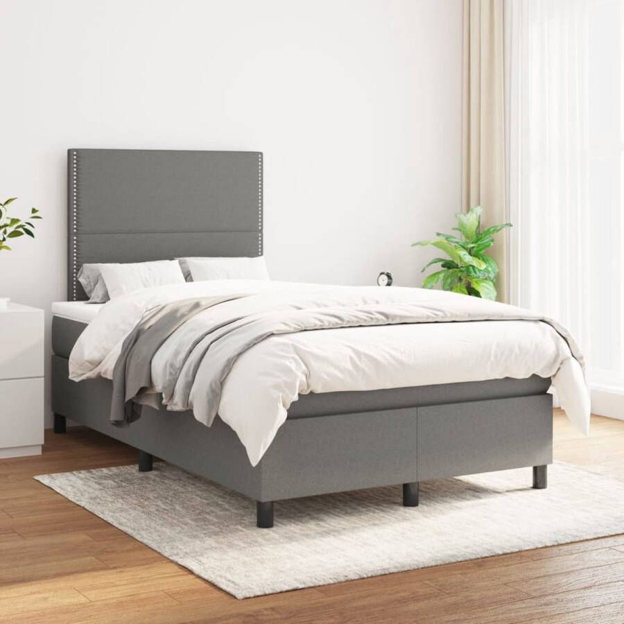 The Living Store Boxspring met matras stof donkergrijs 120x200 cm Boxspring Boxsprings Bed Slaapmeubel Boxspringbed Boxspring Bed Tweepersoonsbed Bed Met Matras Bedframe Ledikant Bedden