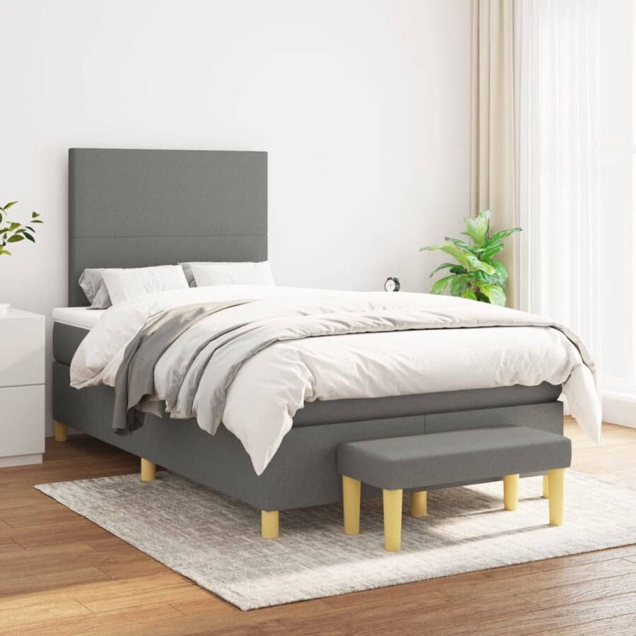 The Living Store Boxspring met matras stof donkergrijs 120x200 cm Boxspring Boxsprings Pocketveringbed Bed Slaapmeubel Boxspringbed Boxspring Bed Eenpersoonsbed Bed Met Matras Bedframe Ledikant